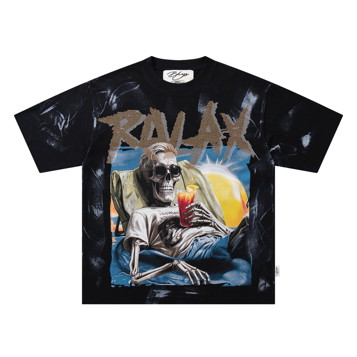 BKYS Relax Skull Rhinestone Graphic T-Shirt