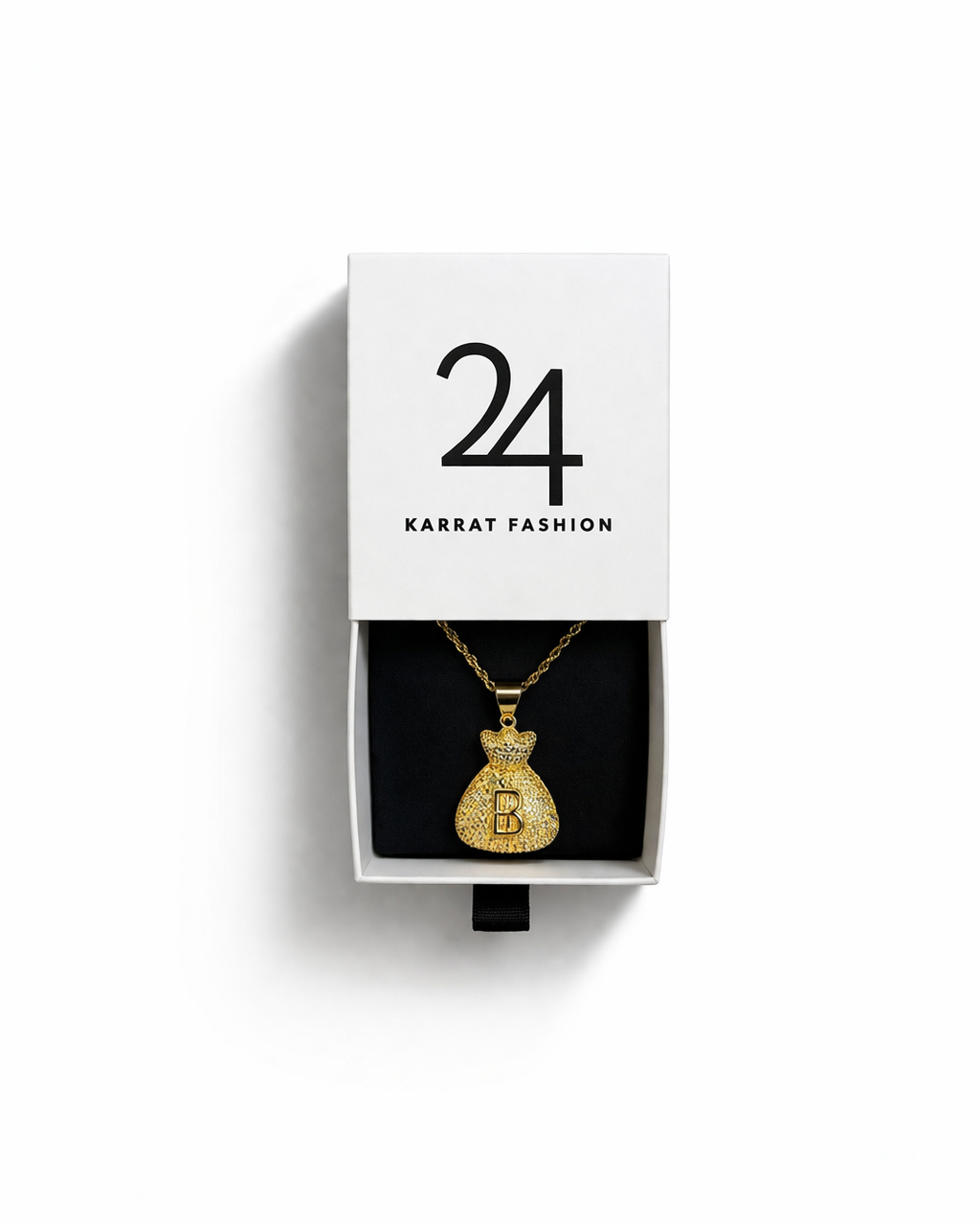 Initial "B" Money Bag Pendant Rope Chain