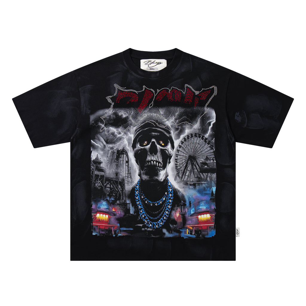BKYS Dark Carnival Skull Rhinestone Graphic T-Shirt