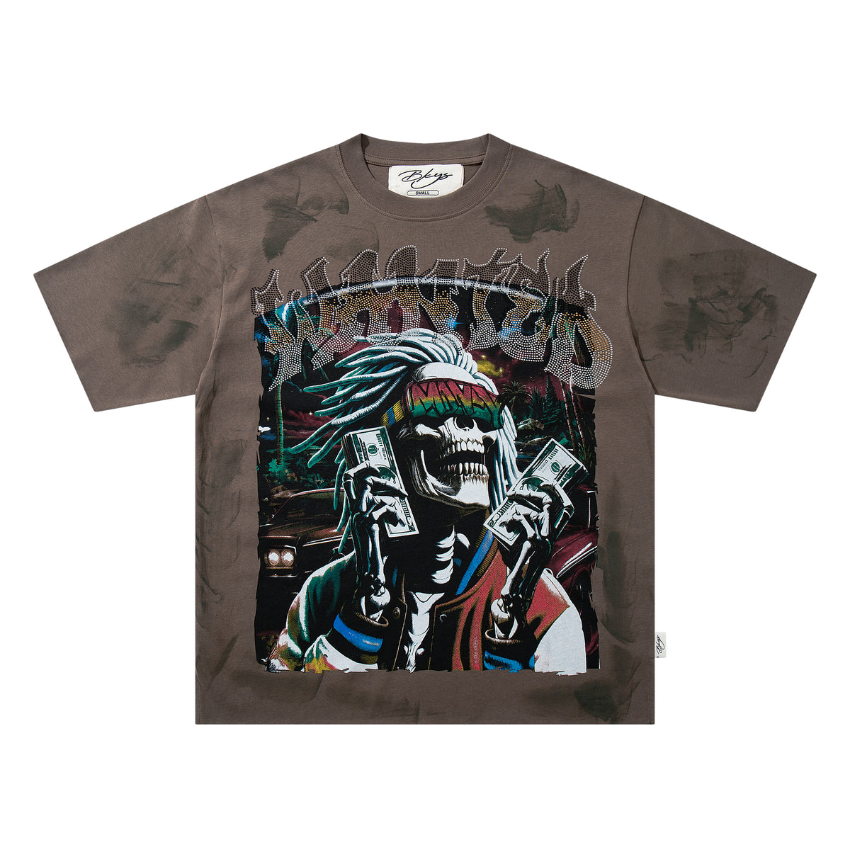 BKYS Money Skull Rhinestone Graphic T-Shirt