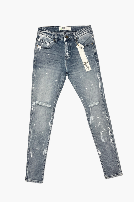 Alive Jeans Wash Out Blue Ripped w paint splatter