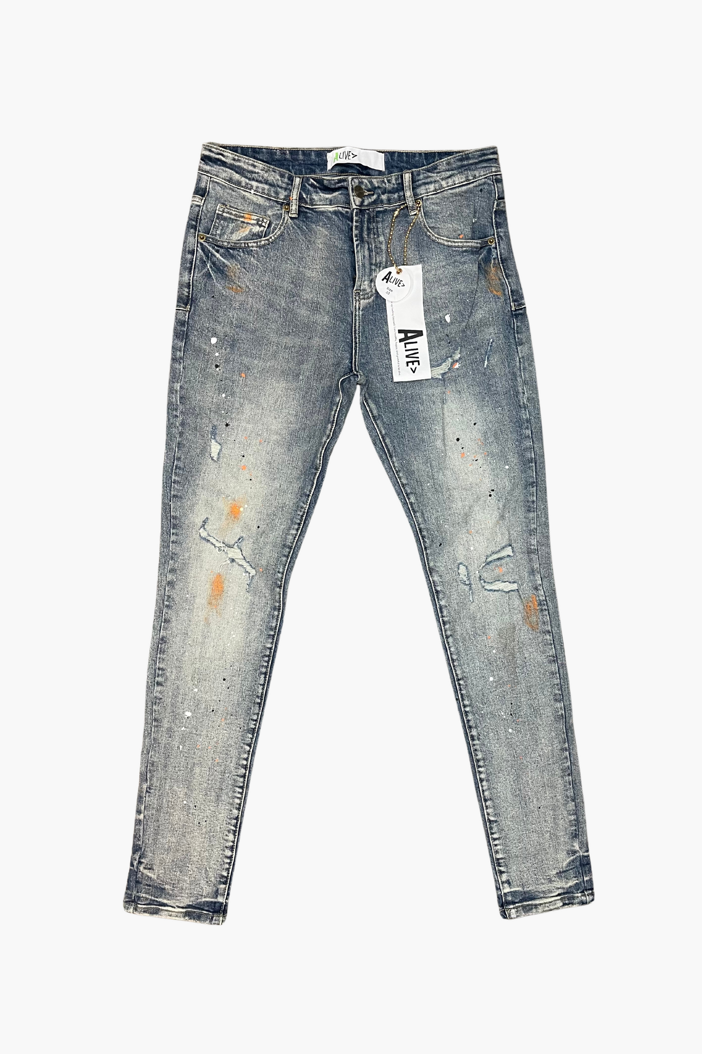 Alive Jeans wash out with orange paint