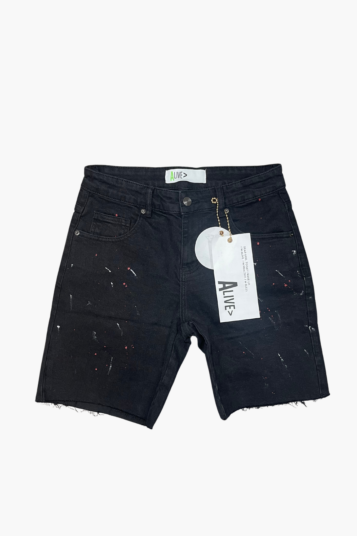 Alive Jeans Shorts Black w splatter