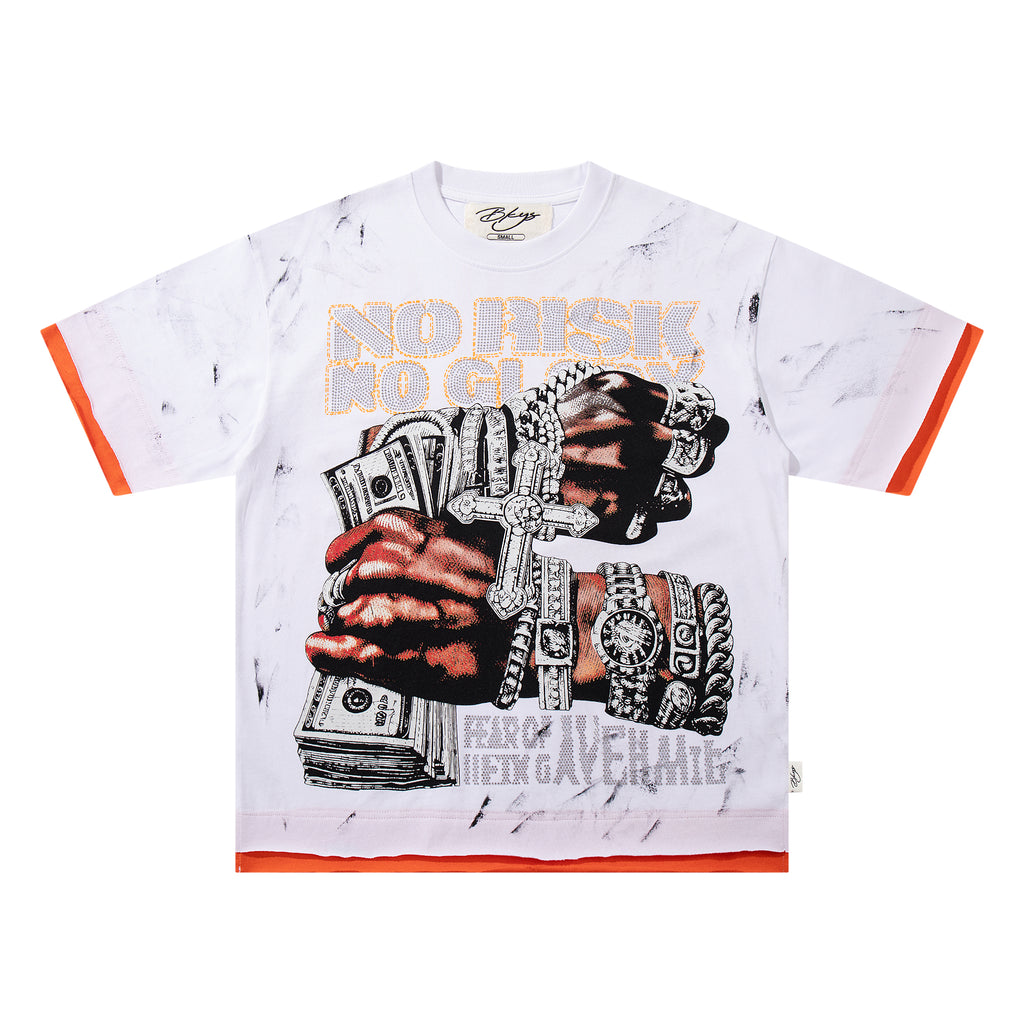 BKYS No Risk No Glory Rhinestone Graphic T-Shirt