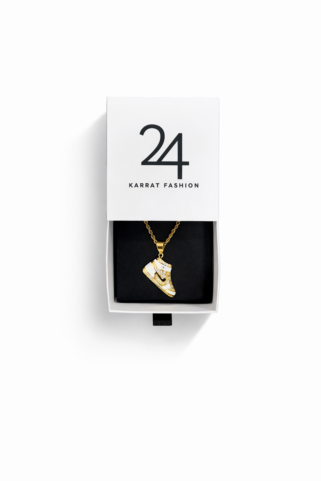 White and Gold Sneaker Diamond Pendant Rope Chain