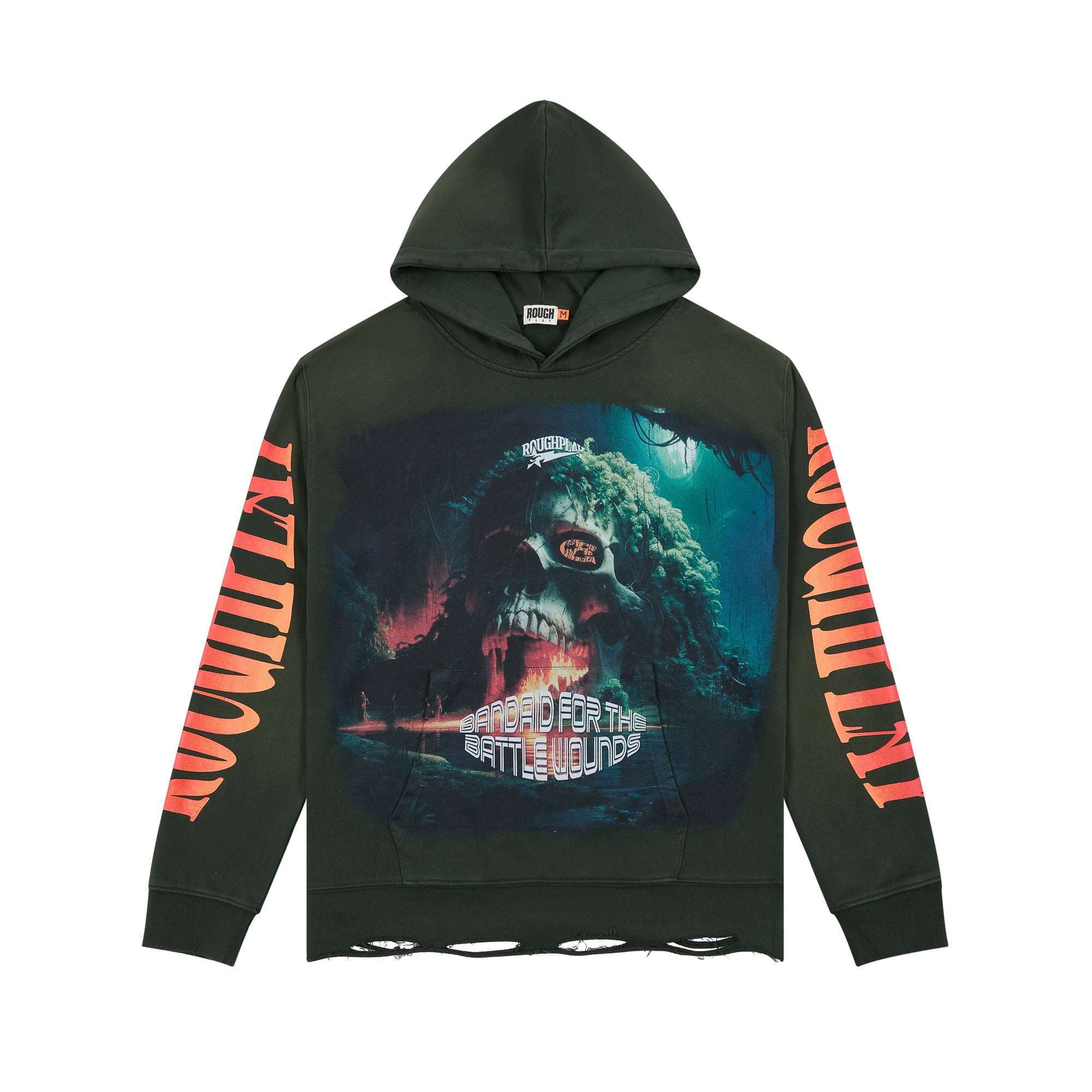 Battle Wounds” Graphic Hoodie – Olive Green