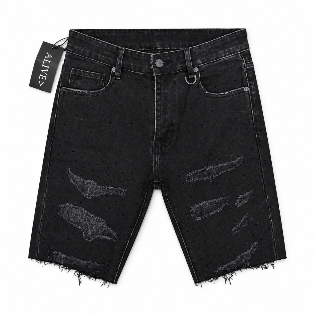 Alive Jeans Shorts Black with Rhinestone