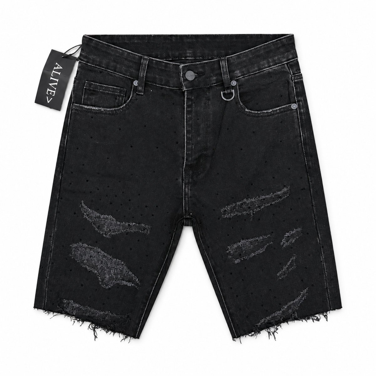 Alive Jeans Shorts Black with Rhinestone