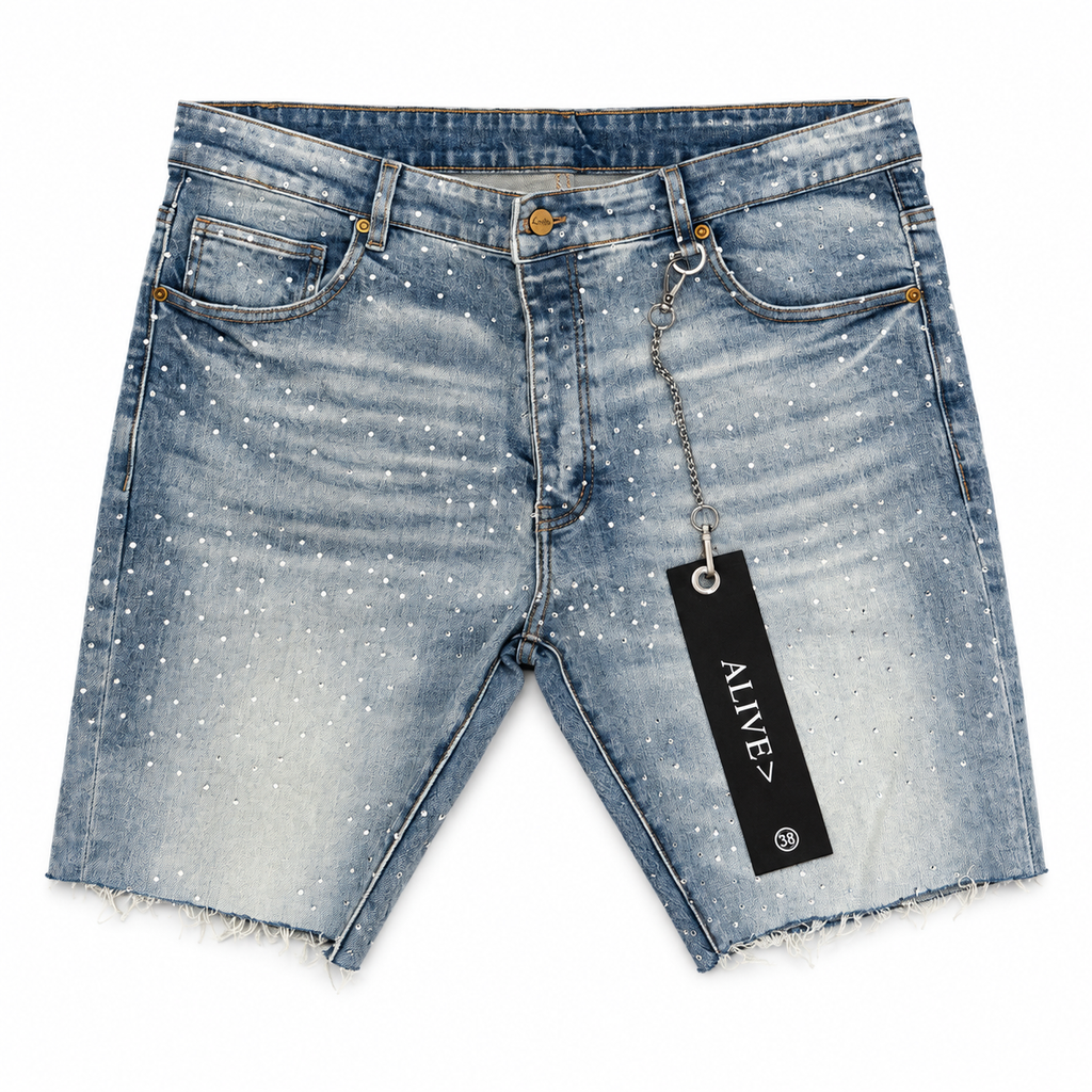 Alive Jeans Shorts Light Washed with Rhinestones