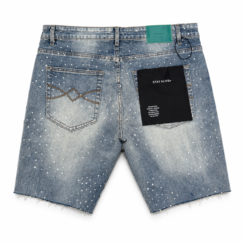 Alive Jeans Shorts Light Washed with Rhinestones