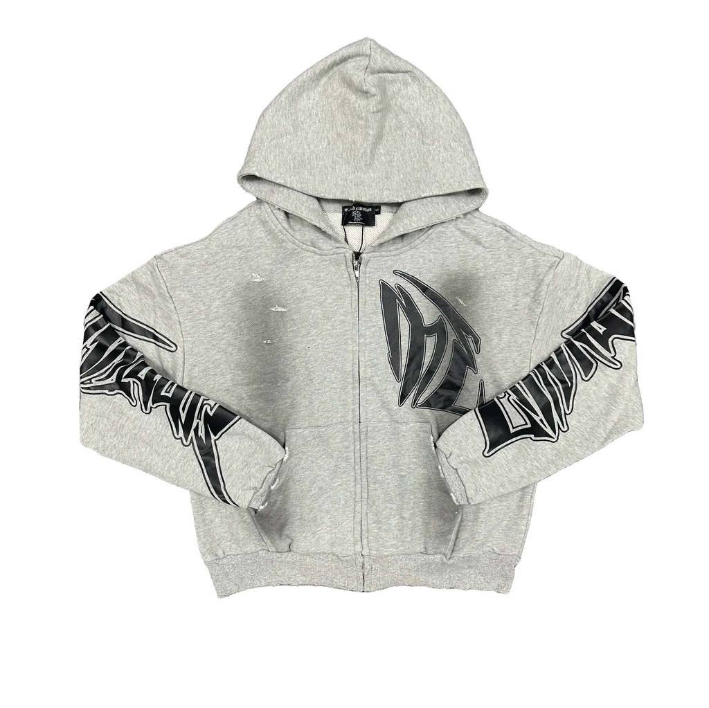 Distressed Grey Zip Hoodie Suit