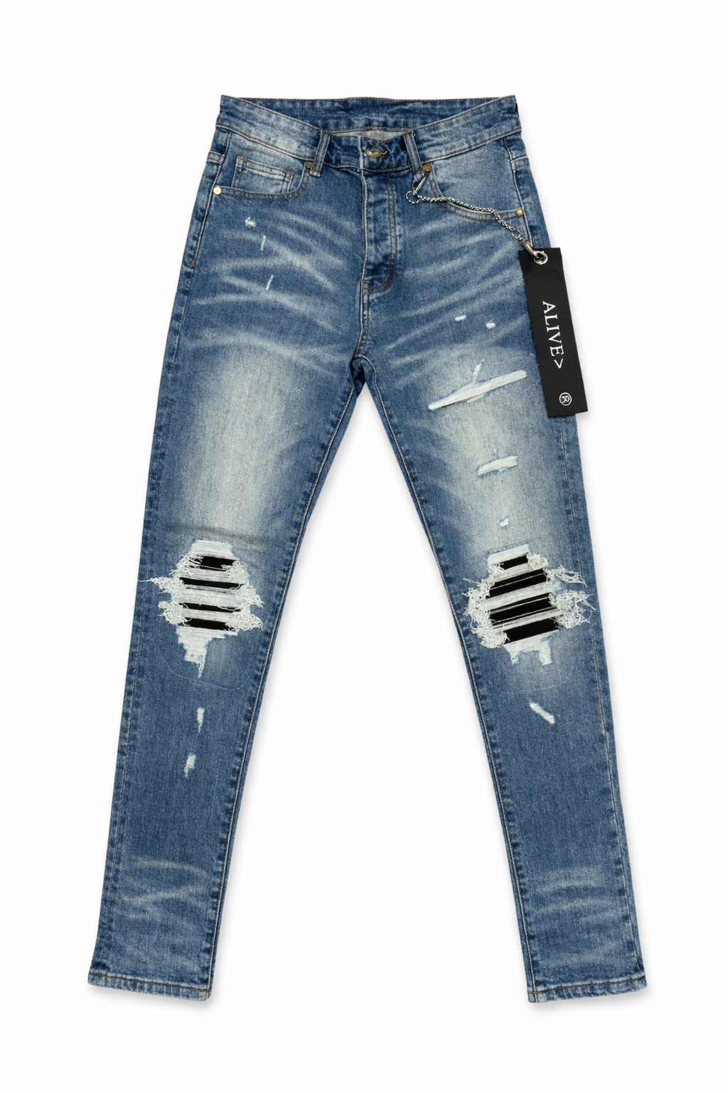 Distressed Slim Fit Alive Jeans – Light Wash Ripped Denim