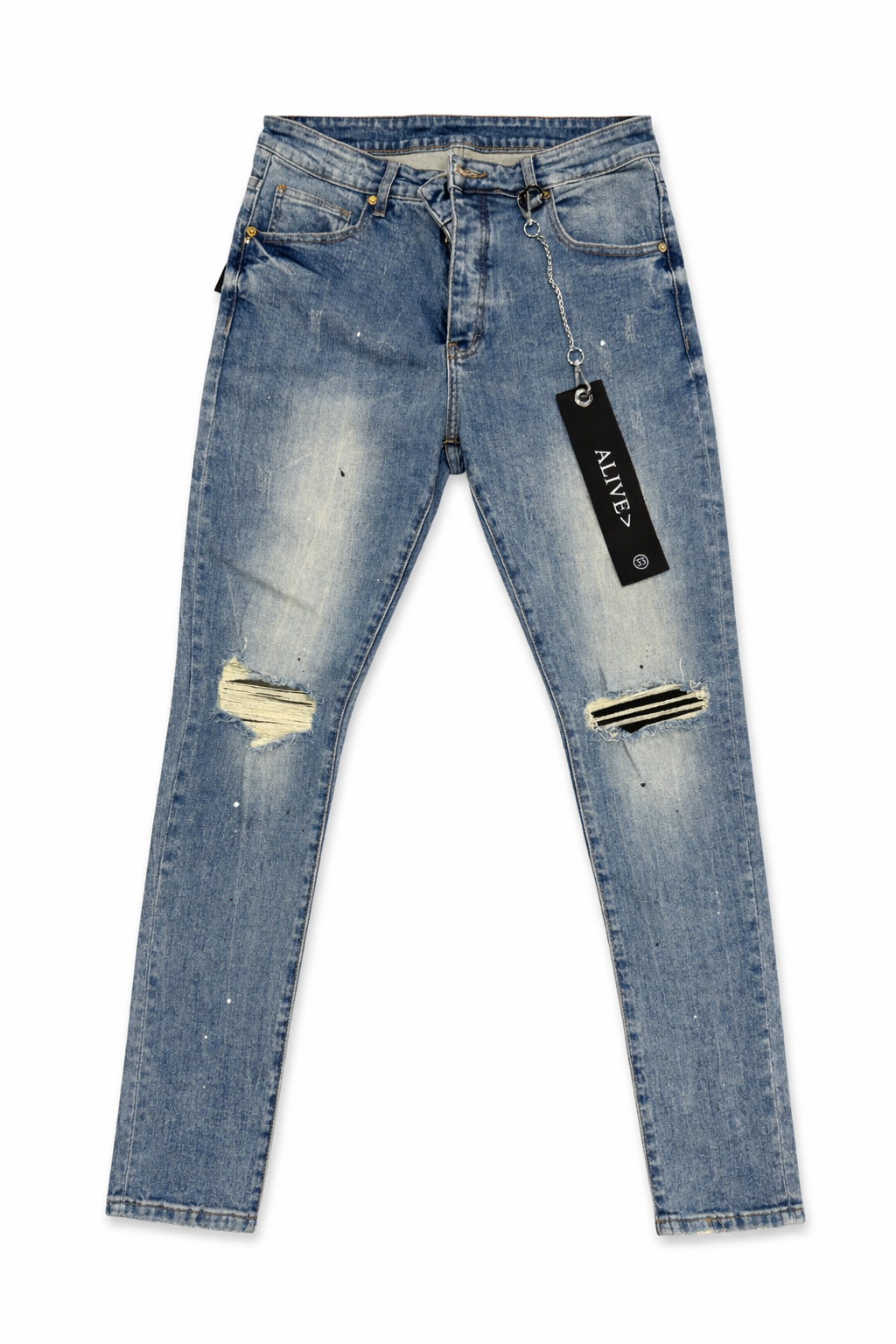 Distressed Slim Fit Alive Jeans – Light Vintage Blue Wash