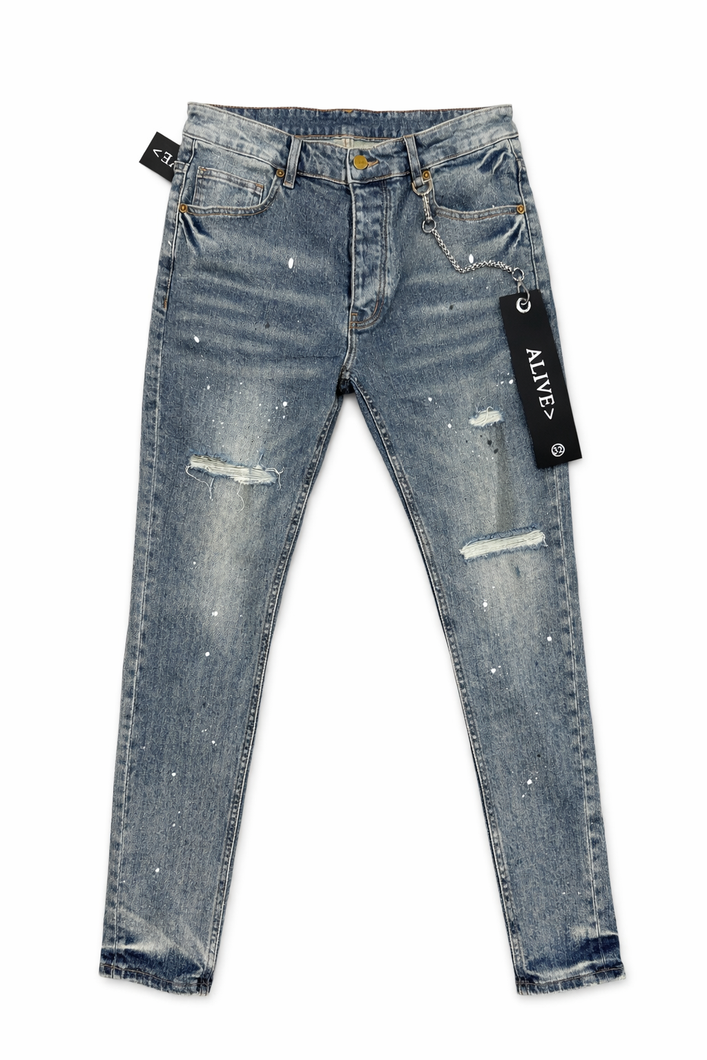 Paint Splatter Distressed Slim Fit Alive Jeans – Vintage Blue