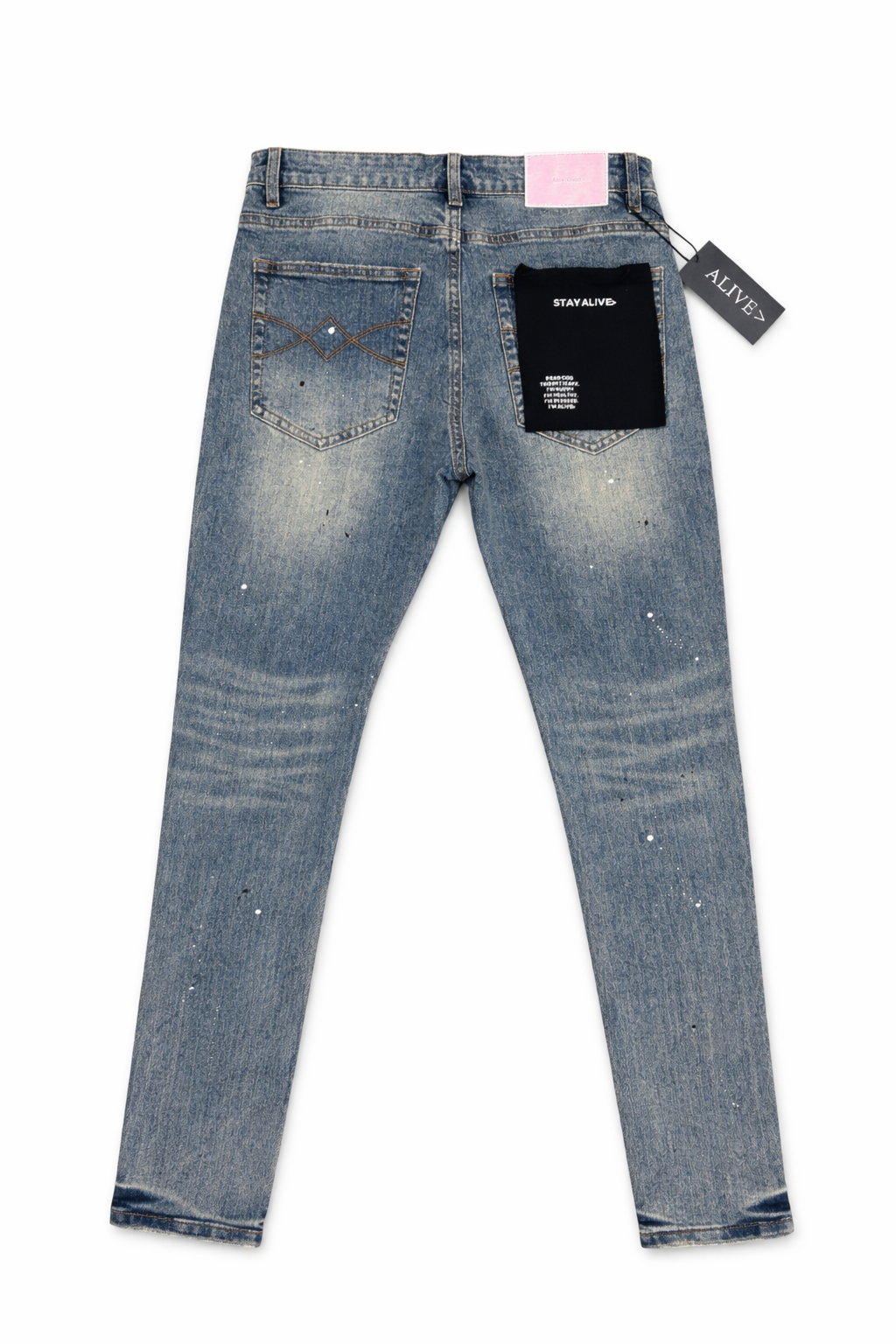 Paint Splatter Distressed Slim Fit Alive Jeans – Vintage Blue