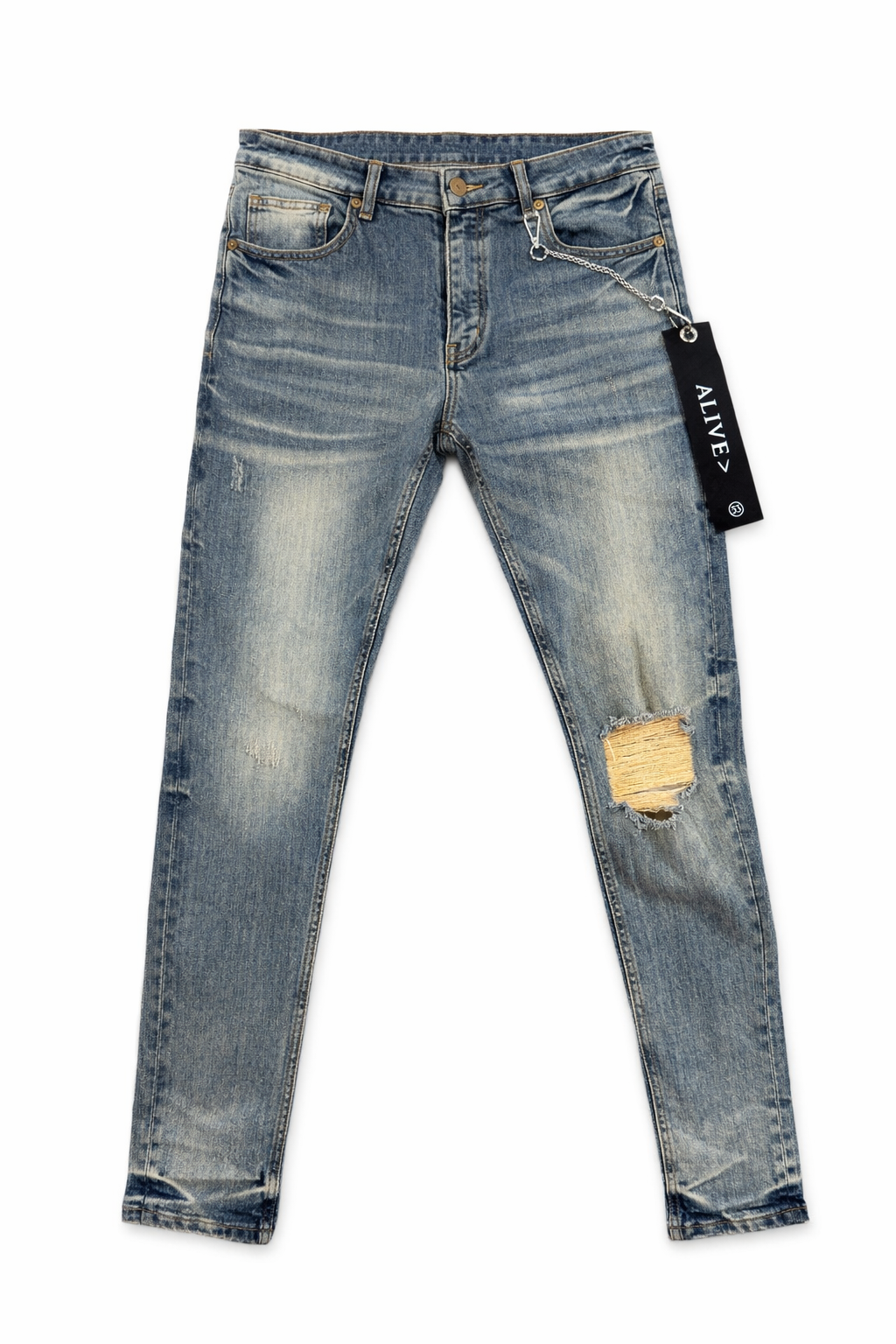 Distressed Slim Fit Alive Jeans – Vintage Blue Wash