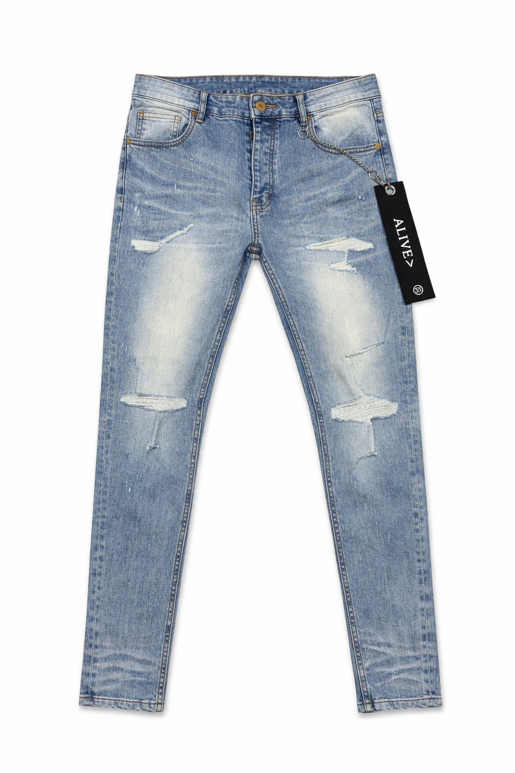 Distressed Slim Fit Alive Jeans – Light Vintage Wash