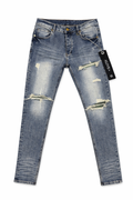 Distressed Slim Fit Alive Jeans – Light Wash with Repair Detail