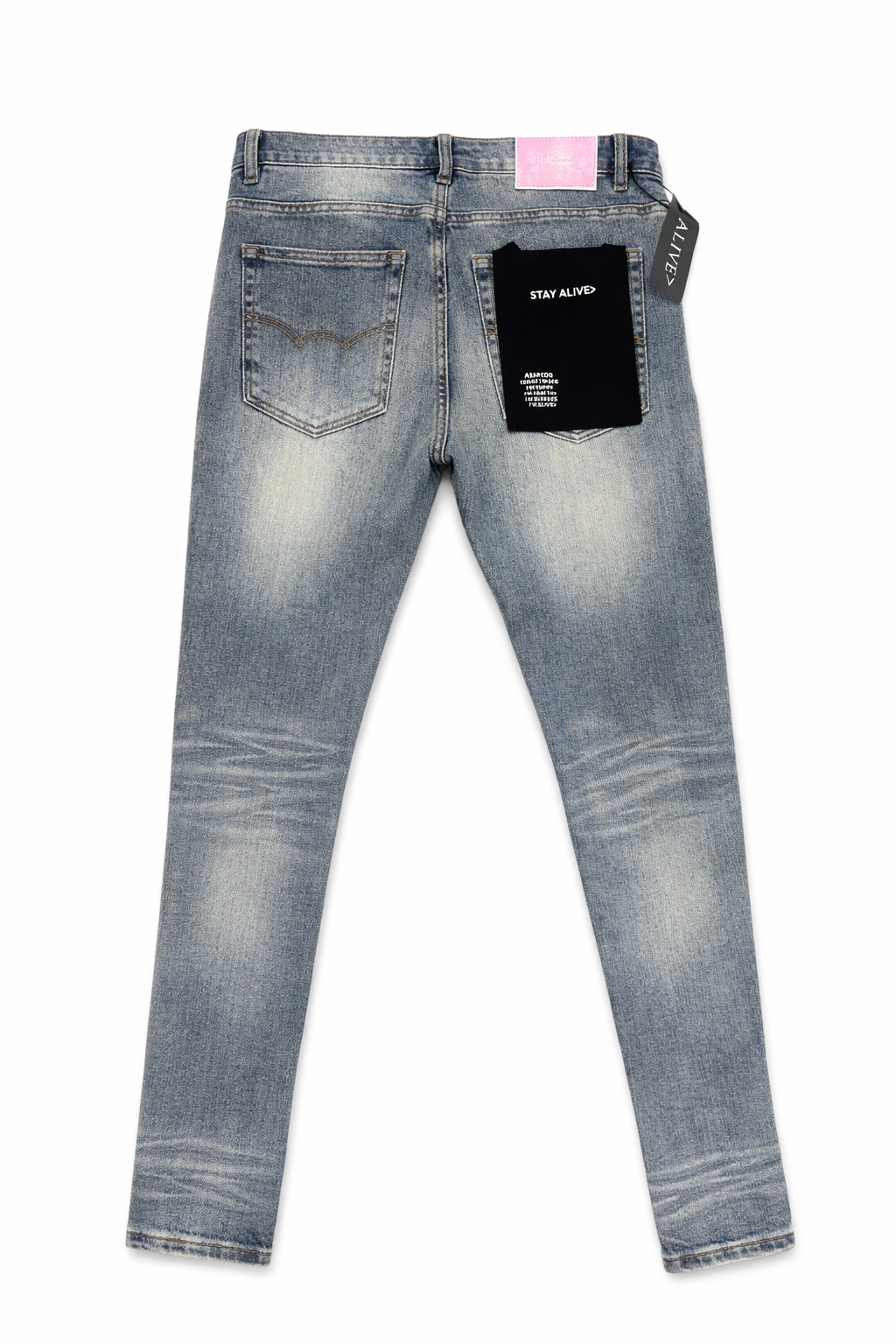 Distressed Slim Fit Alive Jeans – Light Wash with Repair Detail